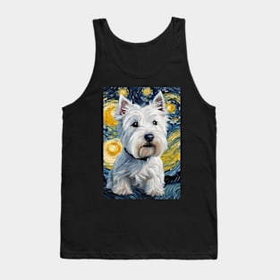 Cute West Highland White Terrier Dog Breed Painting in a Van Gogh Starry Night Art Style Tank Top